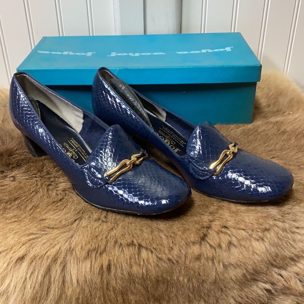 60s Joyce Blue Snakeskin Mod Heels Shoes 10 Vintage - Picture 2 of 9